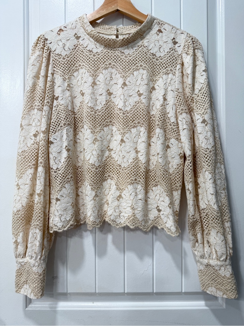 Anthropologie Cream Floral Lace Long Sleeve Blouse